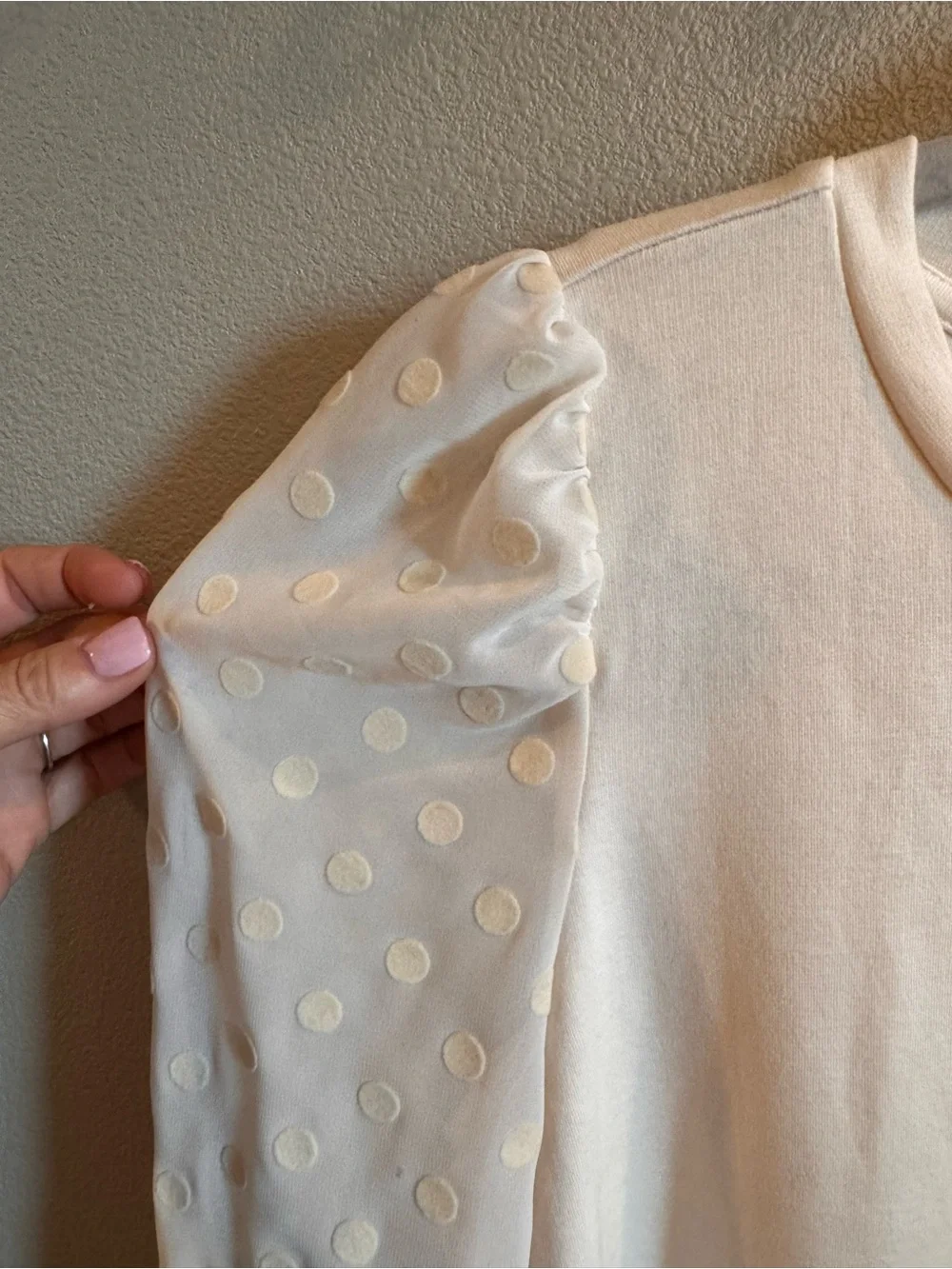 LOFT Cream Polka Dot Puff-Sleeve Top